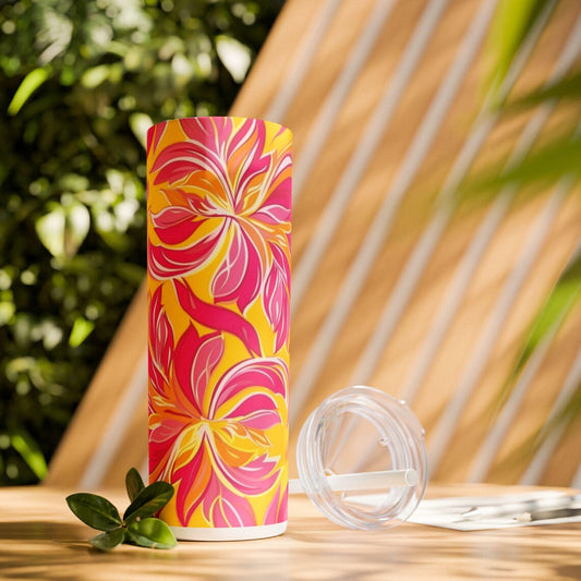 Vibrant Floral Skinny Tumbler, Colorful Travel Cup, Insulated Drinkware, Fun Summer Accessory, Gift for Her, Reusable Straw Mug
