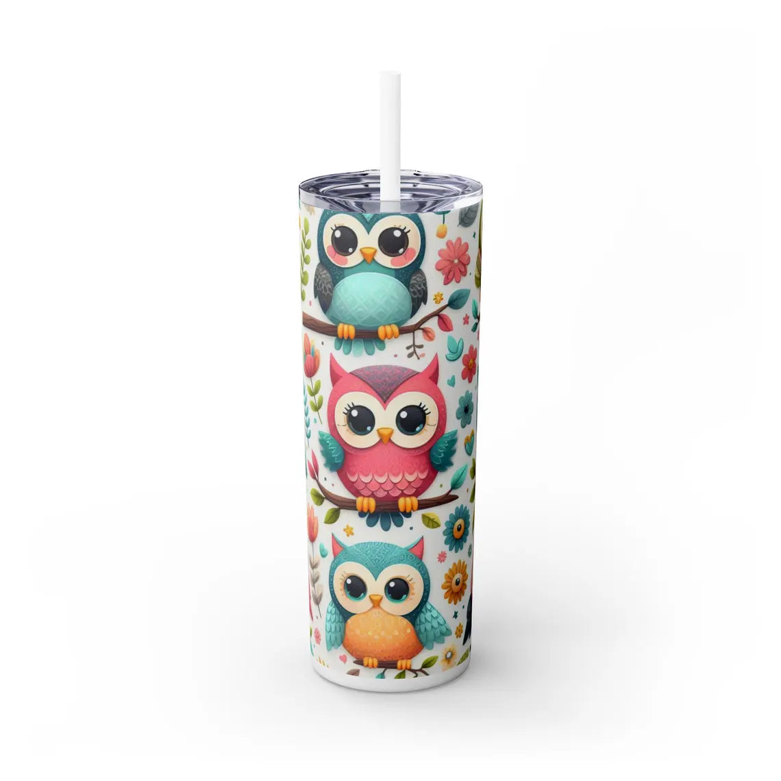 Cute Owl Skinny Tumbler with Straw | 20oz |