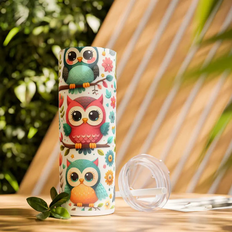 Cute Owl Skinny Tumbler with Straw | 20oz |